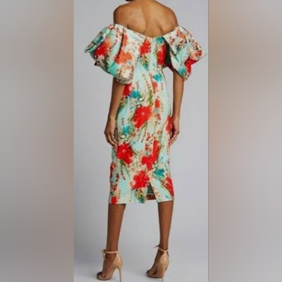 Badgley Mischka Off-Shoulder Floral Midi Dress NWOT - Picture 2 of 11